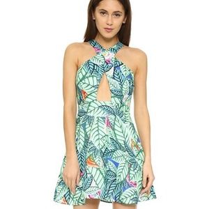 Mara Hoffman Linen Mini Dress Tropical Green Leaf Print Halter Cut Outs Women 2